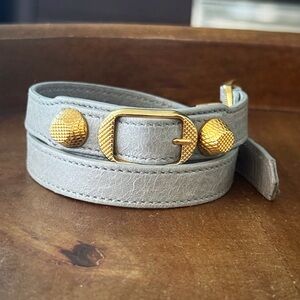 Balenciaga Gray Leather Belt with Gold Details - Hardware